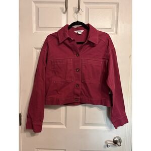 NWT Old Navy Womens Large Cropped Utility Jacket Denim Button Cotton Pink